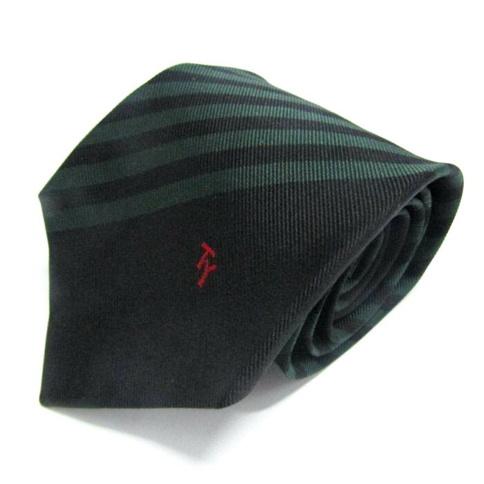 銀座田屋 ブランド ネクタイ ロゴ ストライプ柄 ブロックストライプ シルク PO メンズ ブラック GINZA TAYA 【中古】