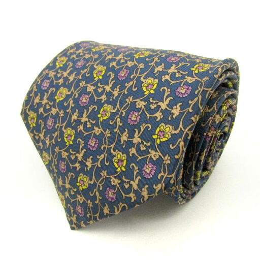 ニナリッチ ブランド ネクタイ 総柄 花柄 リーフ柄 シルク フランス製 PO メンズ ネイビー NINA RICCI 【中古】 ニナリッチ ブランド ネクタイ 総柄 花柄 リーフ柄 シルク フランス製 PO メンズ ネイビー NINA RICCI 【中古】