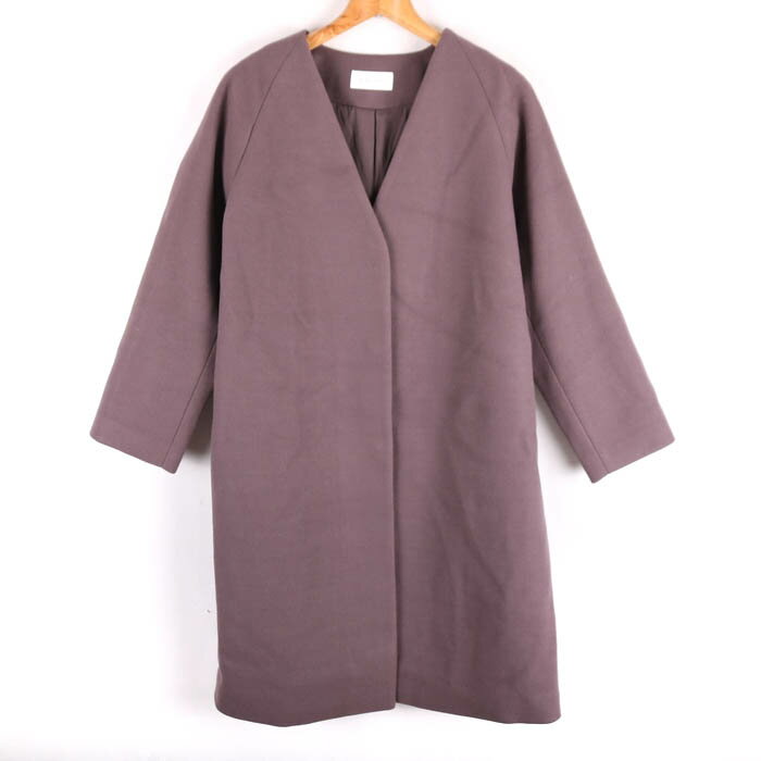グローバルワーク ノーカラーコート アウター ロング丈 レディース Mサイズ パープル GLOBAL WORK 【中古】