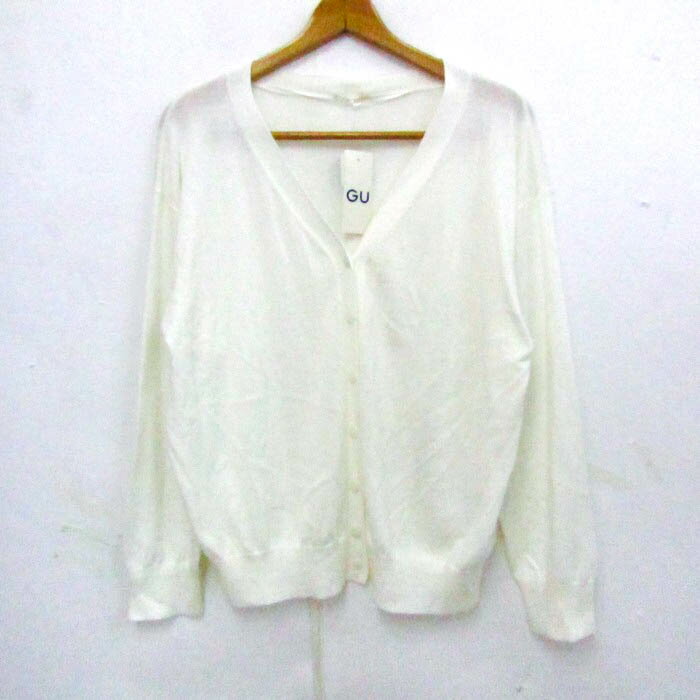 ジーユー カーディガン トップス シアー Vネック 未使用品 大きいサイズ レディース XLサイズ ホワイト GU 【中古】