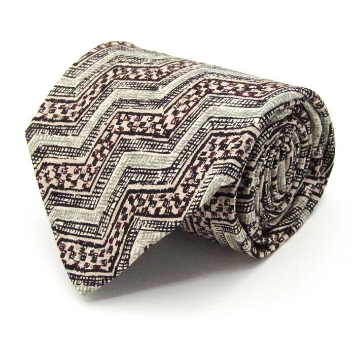 モンタナ ブランド ネクタイ ストライプ柄 格子柄 幾何学模様 シルク イタリア製 PO メンズ グレー MONTANA 【中古】