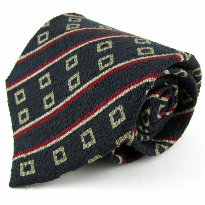 ジョルジオアルマーニ ネクタイ ブランド ワイドタイ ストライプ柄 シルク イタリア生地 メンズ 紺×赤 GIORGIO ARMANI 【中古】