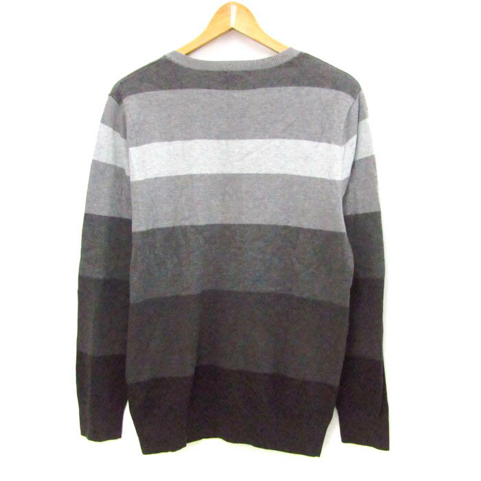 バナナリパブリック 長袖ニット ボーダー トップス メンズ Lサイズ グレー系 Banana Republic 【中古】