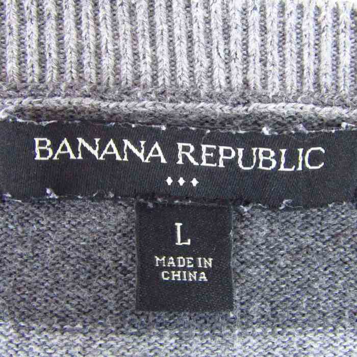 バナナリパブリック 長袖ニット ボーダー トップス メンズ Lサイズ グレー系 Banana Republic 【中古】