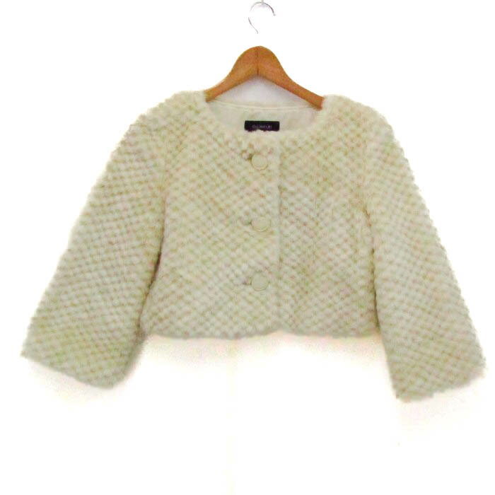 オリンカリ ノーカラーファージャケット クロップド丈 アウター レディース 38サイズ アイボリー OLLINKARI 【中古】