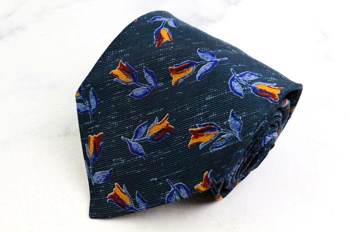 エルメネジルドゼニア ブランド ネクタイ 総柄 花柄 シルク PO メンズ ネイビー Ermenegildo Zegna 【中古】