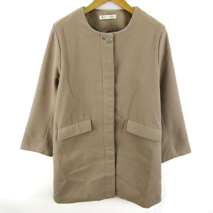 マジェスティックレゴン ノーカラーコート ストレッチ ブランド アウター レディース Fサイズ ベージュ系 MAJESTIC LEGON 【中古】