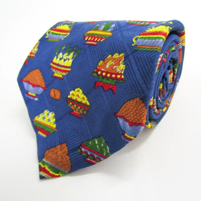 ヴァレンティノ ブランド ネクタイ ロゴ 料理 総柄 格子柄 シルク イタリア製 PO メンズ ブルー VALENT..