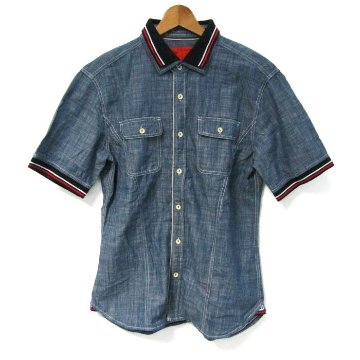 ディッキーズ 半袖シャツ デニム風 大きいサイズ トップス メンズ XLサイズ ネイビー系 Dickies 【中古】