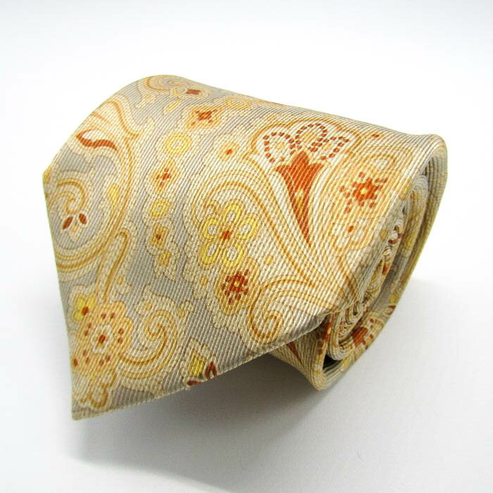 ヘンリーコットンズ ブランド ネクタイ 総柄 ペイズリー 花柄 シルク イタリア製 PO メンズ ベージュ Henry Cottons 【中古】