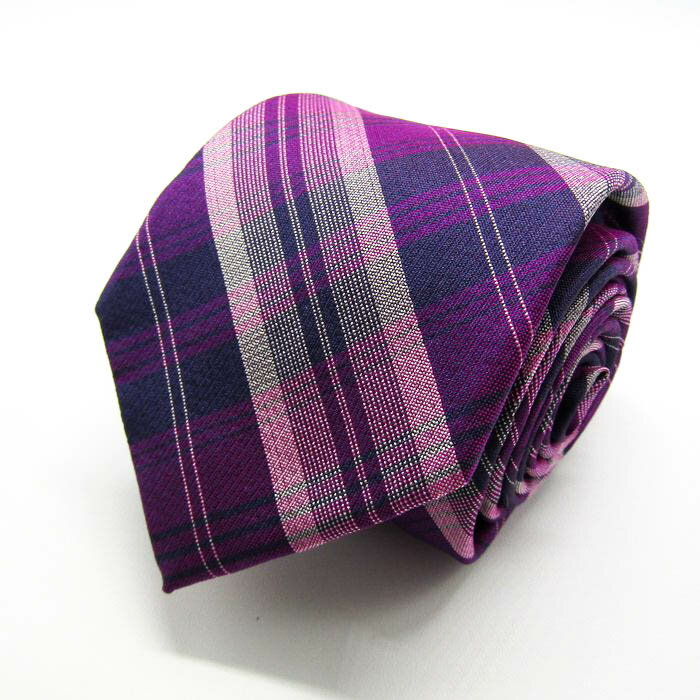 マージマサトモ ブランド ネクタイ ストライプ柄 格子柄 シルク PO メンズ パープル MA-JI MASATOMO 【中古】