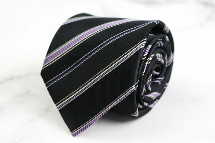 レミュー ブランド ネクタイ ストライプ柄 シルク PO メンズ ブラック LES MUES 【中古】
