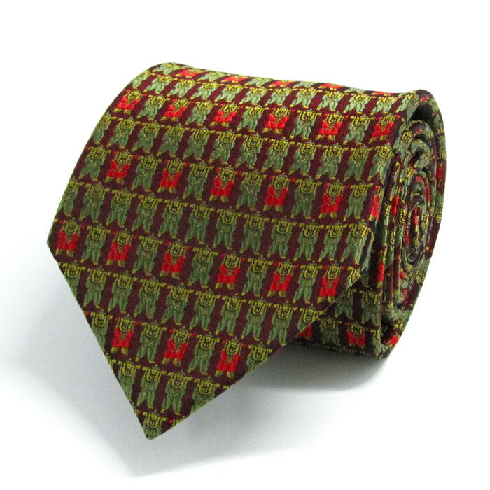 西陣 ブランド ネクタイ 総柄 小紋柄 動物柄 クマ シルク PO メンズ ブラウン NISHIJIN 【中古】