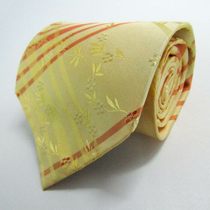 ピカソ ブランド ネクタイ シルク ストライプ柄 ボタニカル柄 花柄 ワイドタイ PO メンズ イエロー PICASO 【中古】