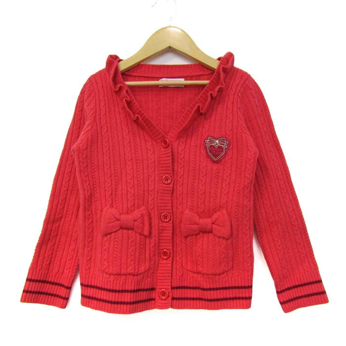 メゾピアノ カーディガン トップス Vネック ケーブルニット キッズ 女の子用 M(120-130)サイズ レッド Mezzo Piano 【中古】