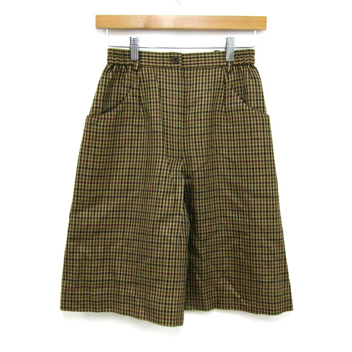 ハナエモリ ハーフパンツ チェック柄 ゴルフ スポーツウエア ボトムス レディース 63-67サイズ ブラウン系 HANAE MORI 森英恵 【中古】