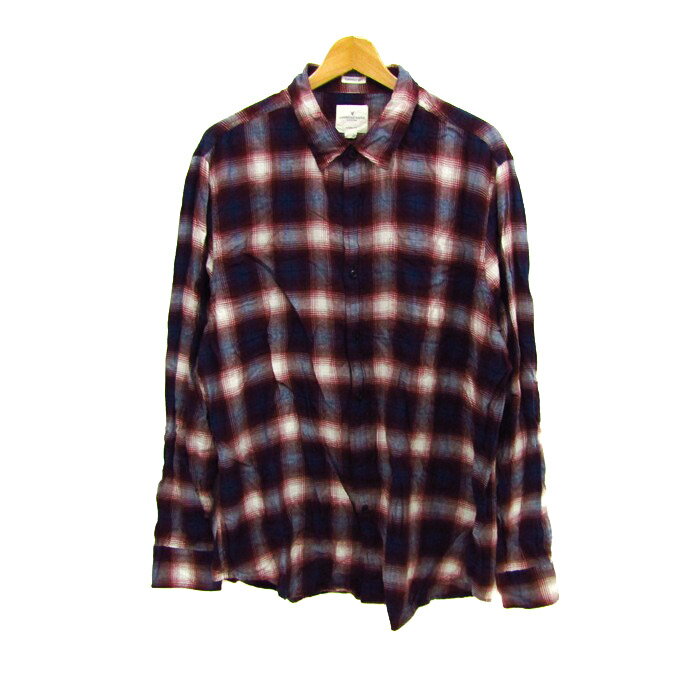【全品39％OFFクーポン配布中】アメリカンイーグル 長袖シャツ チェック柄 クラシックフィット 大きいサイズ トップス メンズ XLサイズ レッド系 American Eagle 【中古】