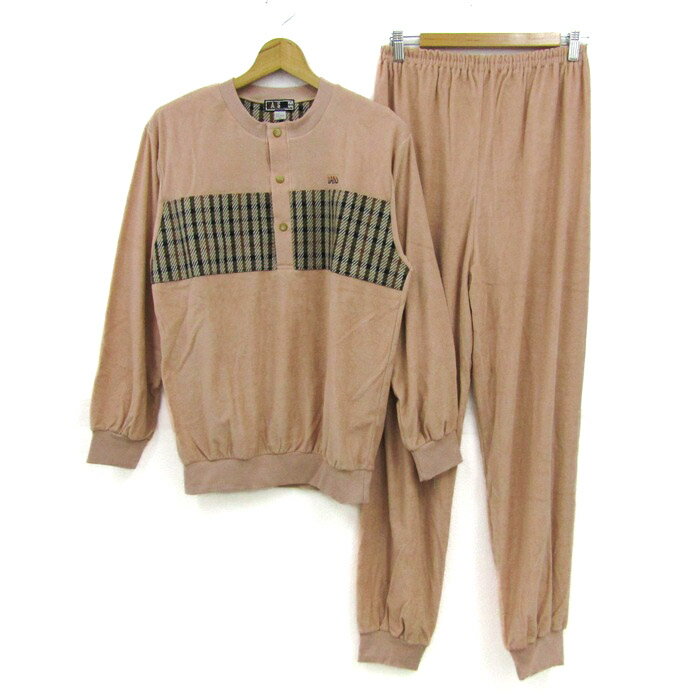ダックス セットアップ 上下セット パジャマ 部屋着 トレーナー パンツ メンズ Mサイズ ピンクベージュ DAKS 【中古】