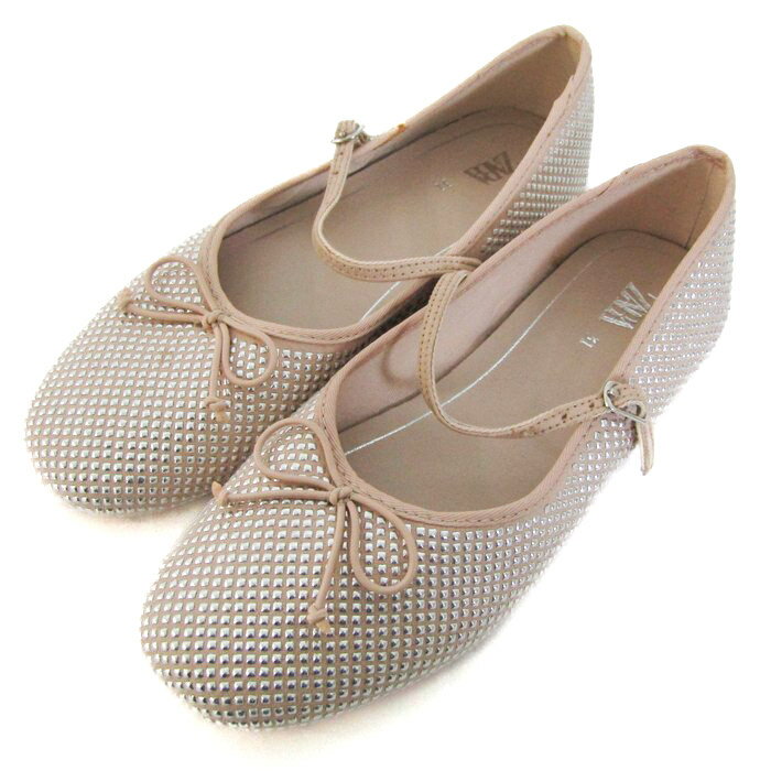 ザラ バレエシューズ ラインストーン リボン ベルト フラット シューズ 靴 キッズ 女の子用 31サイズ ベージュ系 ZARA 【中古】