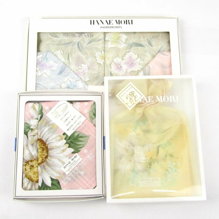 ハナエモリ ハンカチ 未使用 花柄 3点セット まとめて ブランド レディース HANAE MORI 森英恵 【中古】