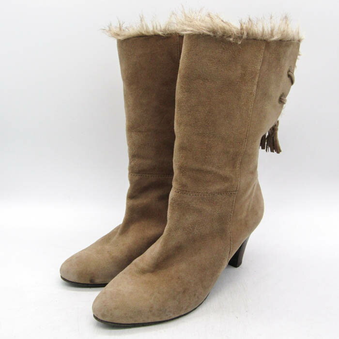 【全品39％OFFクーポン配布中】ピッティ ブーツ スウェード ブランド シューズ 靴 レディース 24サイズ ベージュ pitti 【中古】