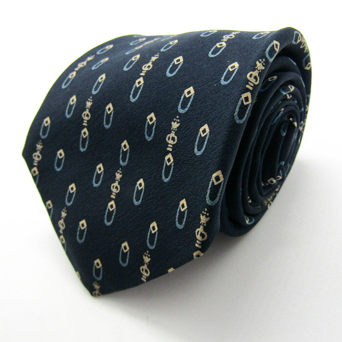 【最大50％OFFクーポン7月19日20:00〜7月26日01:59まで】ランバン ブランド ネクタイ シルク 小紋柄 総柄 PO メンズ ネイビー LANVIN 【中古】