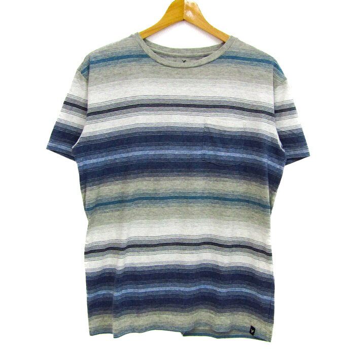 アメリカンイーグル 半袖Tシャツ トップス ボーダー柄 クラシックフィット メンズ Mサイズ グレー×紺 American Eagle 【中古】