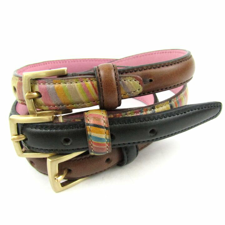 ポールスミス ベルト マルチストライプ 3連バックル レザー ブランド 小物 メンズ マルチカラー Paul Smith 【中古】
