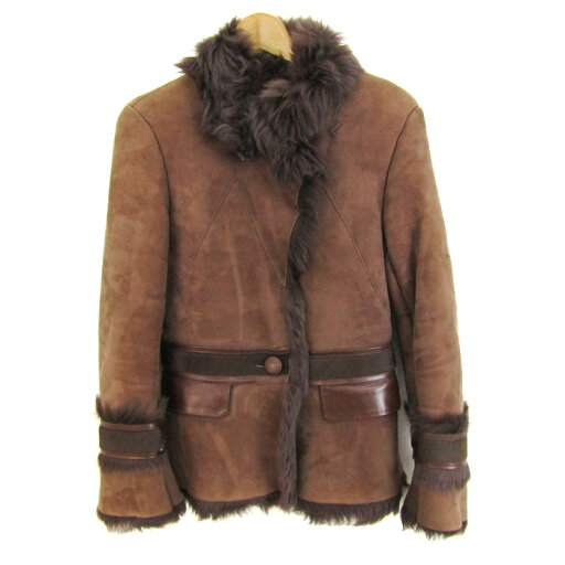 カールドノヒュー ムートンジャケット アウター レザー ラムスキン 英国製 レディース XSサイズ ブラウン KARL DONOGHUE 【中古】 カールドノヒュー ムートンジャケット アウター レザー ラムスキン 英国製 レディース XSサイズ ブラウン KARL DONOGHUE 【中古】
