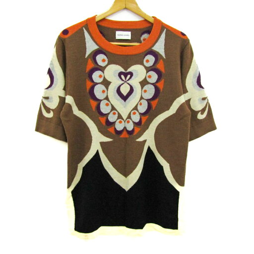 ツモリチサト ニット 半袖 総柄 ウール トップス レディース 2サイズ ブラウン系×ベージュ系 TSUMORI CHISATO 【中古】 ツモリチサト ニット 半袖 総柄 ウール トップス レディース 2サイズ ブラウン系×ベージュ系 TSUMORI CHISATO 【中古】