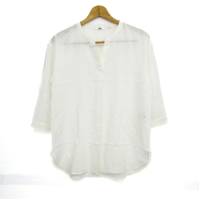 ユニクロ レーヨンスキッパーブラウス 七分袖 トップス レディース Mサイズ ホワイト UNIQLO 【中古】のサムネイル