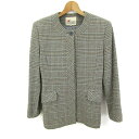 ジービー・ペドリーニ ノーカラージャケット チェック柄 アウター レディース 40サイズ グリーン系 GB.PEDRINI 【中古】