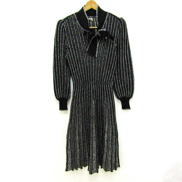ニナリッチ ニットワンピース 長袖 ウール/モヘヤ混 ブランド トップス レディース 1サイズ グレー×ブラック NINA RICCI 【中古】