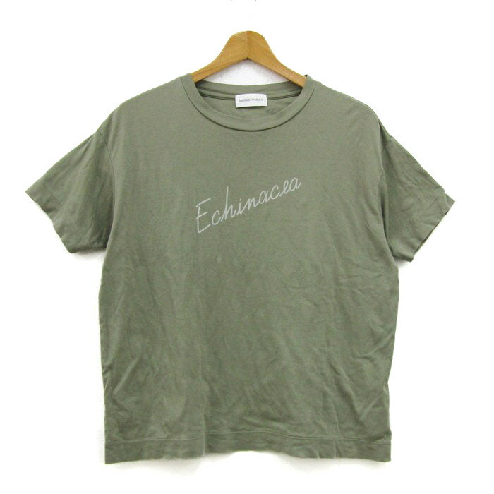 ヒューマンウーマン 半袖Tシャツ トップス グラフィックT コットン レディース Mサイズ モスグリーン HUMAN WOMAN 【中古】