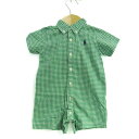 ラルフローレン ツナギ つなぎ オールインワン 半袖 チェック柄 ロンパース ベビー 男の子用 3Mサイズ 緑×白 RALPH LAUREN 【中古】