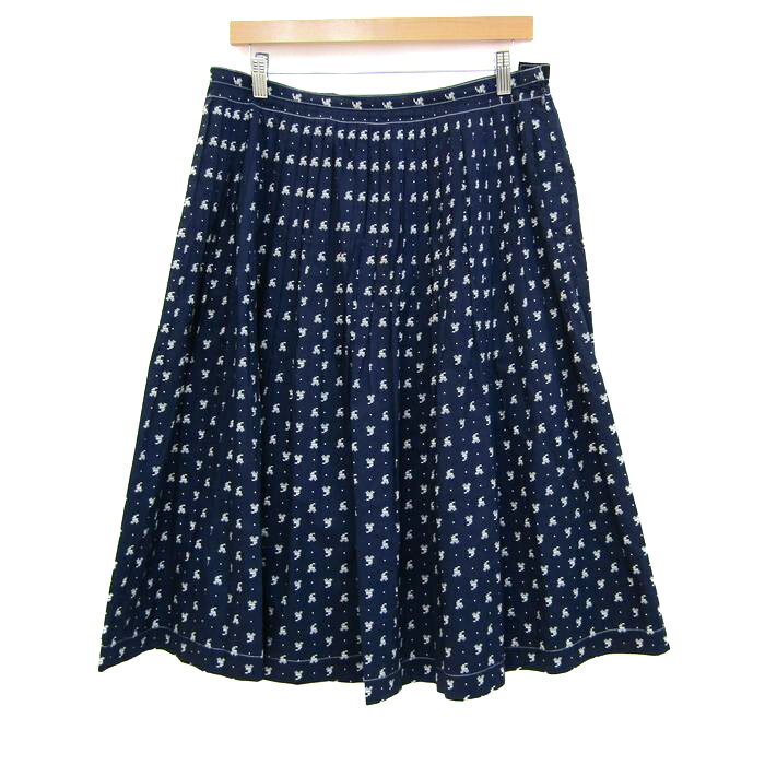 レキップヨシエイナバ プリーツスカート 総柄 ボトムス レディース 11サイズ ネイビー L'EQUIPE YOSHIE INABA 【中古】