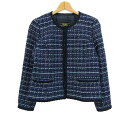 レリアン ノーカラーツイードジャケット アウター レディース 9サイズ ネイビー系 Leilian 【中古】