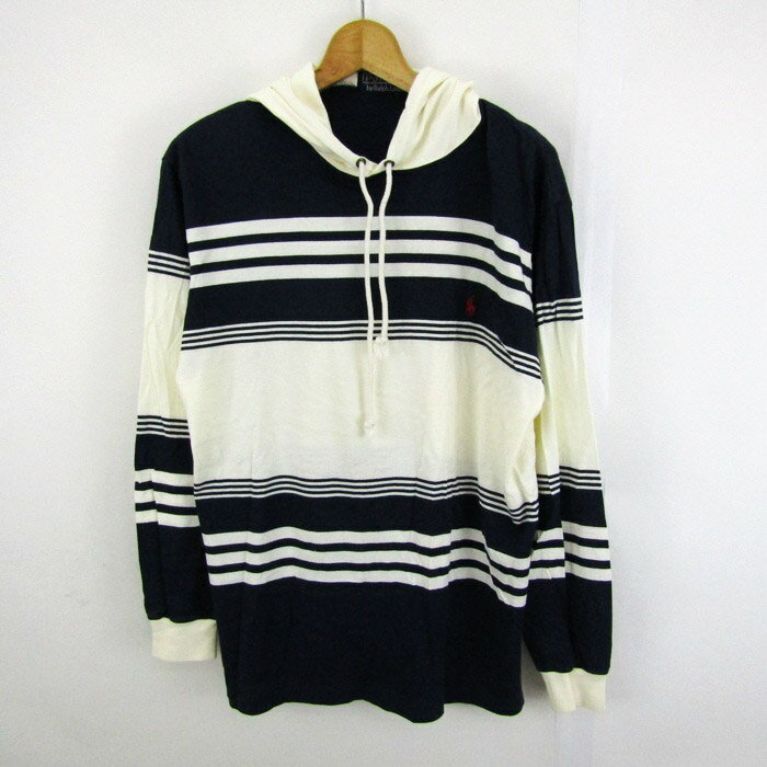 ポロバイラルフローレン パーカー トップス プルオーバー ボーダー柄 メンズ Mサイズ 紺×クリーム Polo by Ralph Lauren 【中古】
