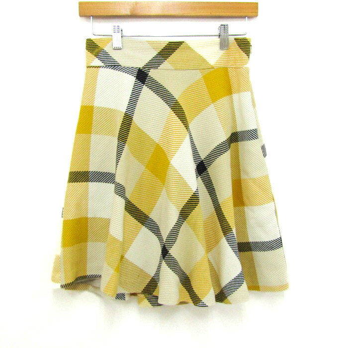 ブルーレーベルクレストブリッジ スカート ボトムス フレア チェック柄 日本製 レディース 38サイズ 黄 BLUE LABEL CRESTBRIDGE 【中古】