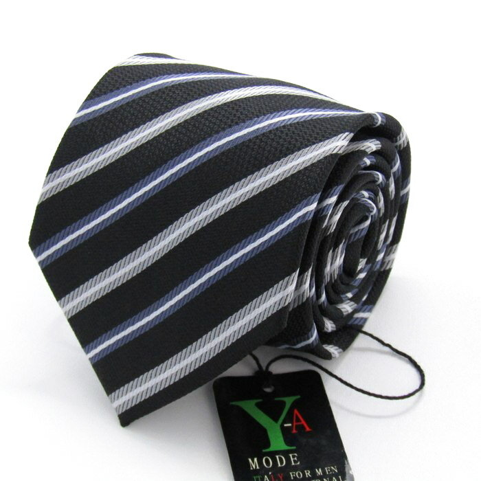 Y-A MODE ブランド ネクタイ ストライプ柄 レジメンタルストライプ 未使用タグ付 PO メンズ ブラック TIE 【中古】