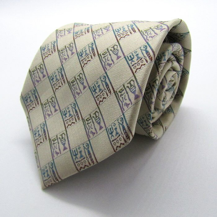 匠の技 ブランド ネクタイ 古代 壁画 総柄 格子柄 シルク 未使用タグ付 PO メンズ ベージュ TIE 【中古】