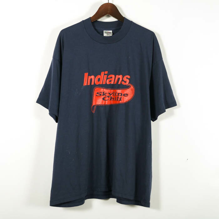 フルーツオブザルーム 半袖Tシャツ プリントT 大きいサイズ アメリカ古着 ヴィンテージ メンズ XLサイズ ネイビー FRUIT OF THE LOOM 【中古】