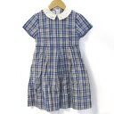 ファミリア ワンピース トップス 半袖 チェック柄 キッズ 女の子用 120サイズ ベージュ×青 Familiar 【中古】(4)