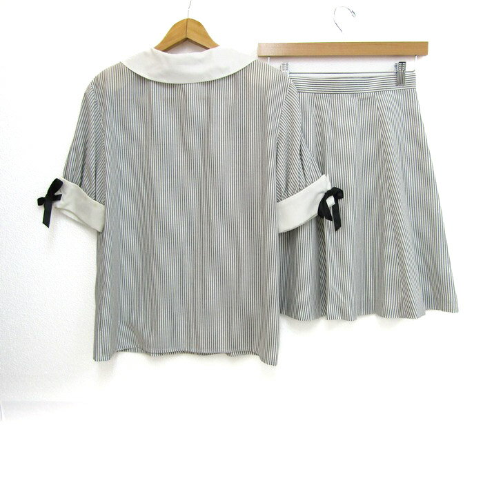 クイーンズコート セットアップ 上下セット 半袖ブラウス スカート ブランド レディース 9月7日サイズ グレー QUEENS COURT 【中古】