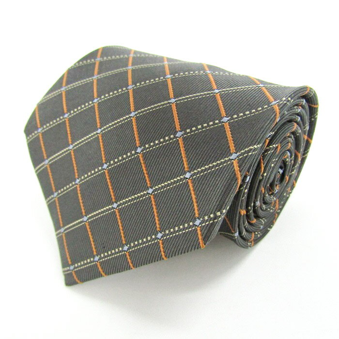 ハンテン ブランド ネクタイ チェック柄 ドット 格子柄 シルク PO メンズ グレー HANG TEN 【中古】