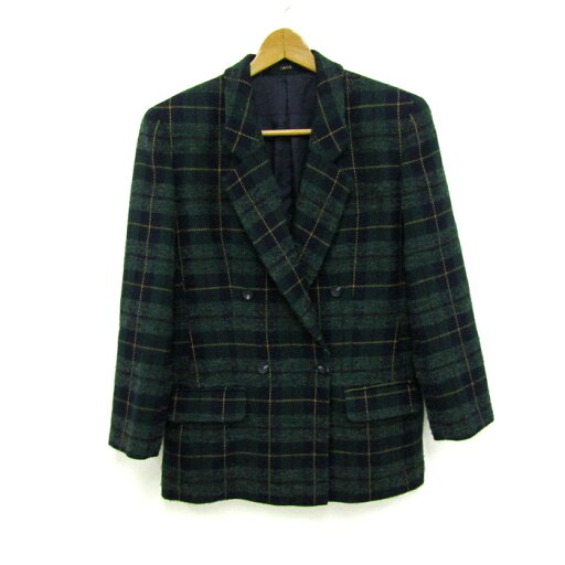 ダックス テーラードジャケット チェック柄 ダブルボタン ウール アウター レディース 9ARサイズ グリーン DAKS 【中古】 ダックス テーラードジャケット チェック柄 ダブルボタン ウール アウター レディース 9ARサイズ グリーン DAKS 【中古】