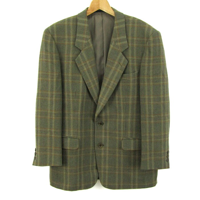 ウンガロ テーラードジャケット チェック柄 アウター メンズ 96AB5サイズ グリーン系 ungaro pour l'homme paris 【中古】