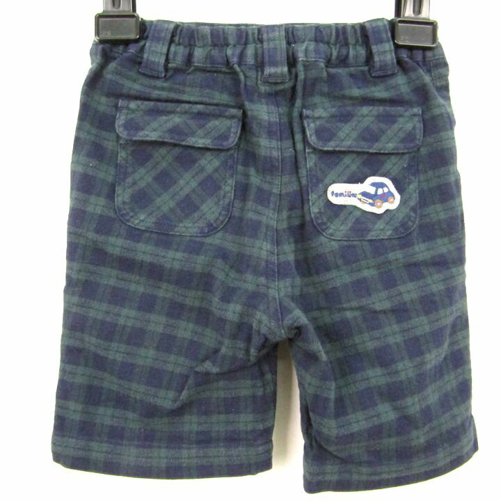 ファミリア ハーフパンツ 半ズボン チェック柄 ストレッチ ボトムス ベビー 男の子用 90サイズ グリーン系×ネイビー系 Familiar 【中古】