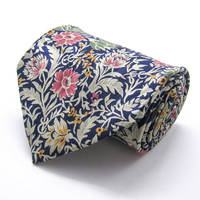 ハナエモリ ブランド ネクタイ シルク ボタニカル柄 花柄 PO メンズ ネイビー HANAE MORI 森英恵 【中古】