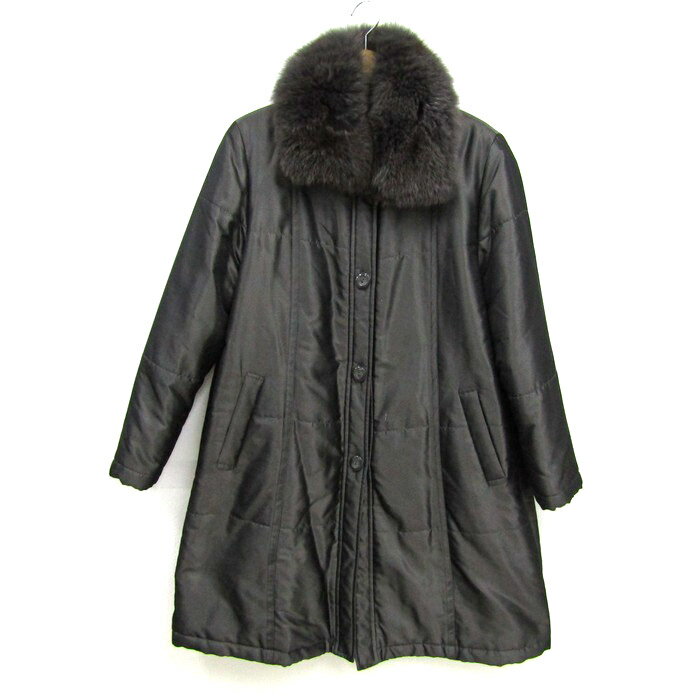 ローザスクラブ 中綿コート アウター フォックスファー付き シルク100% レディース Mサイズ ダークグレ..